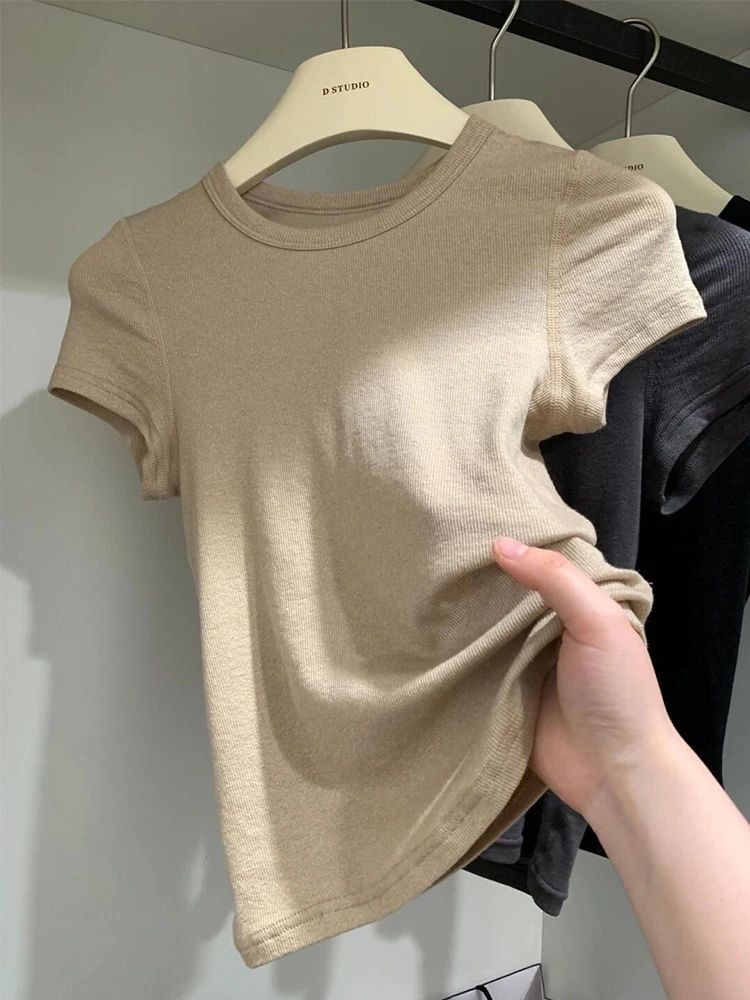 

Solid Color Basics O-neck Short Sleeve Tee Summer Women Top Casual Versatile Slim Fit Short Sleeve T-shirt Korean Style Clothing
