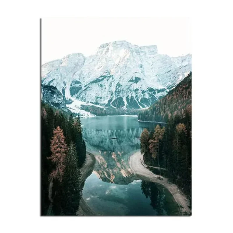 Nordic Natural Green Mountain Lake Forest Road Landscape Canvas Painting Print Poster Cow Forest Railway art Picture Home Dec