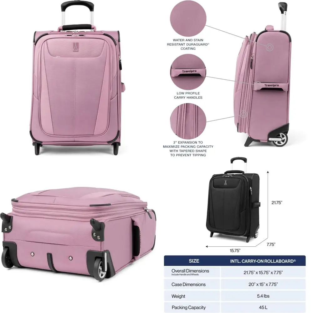 

expandable softside upright 2-wheel carry-on luggage, lightweight suitcase for men and women, orchid pink purple