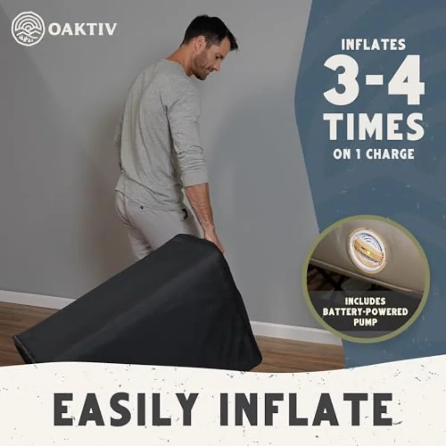 Queen Air Mattress with Frame for Camping and Home Use, PVC Material, Gray, Self-Inflating/Deflating with Built-in Pump and Tra