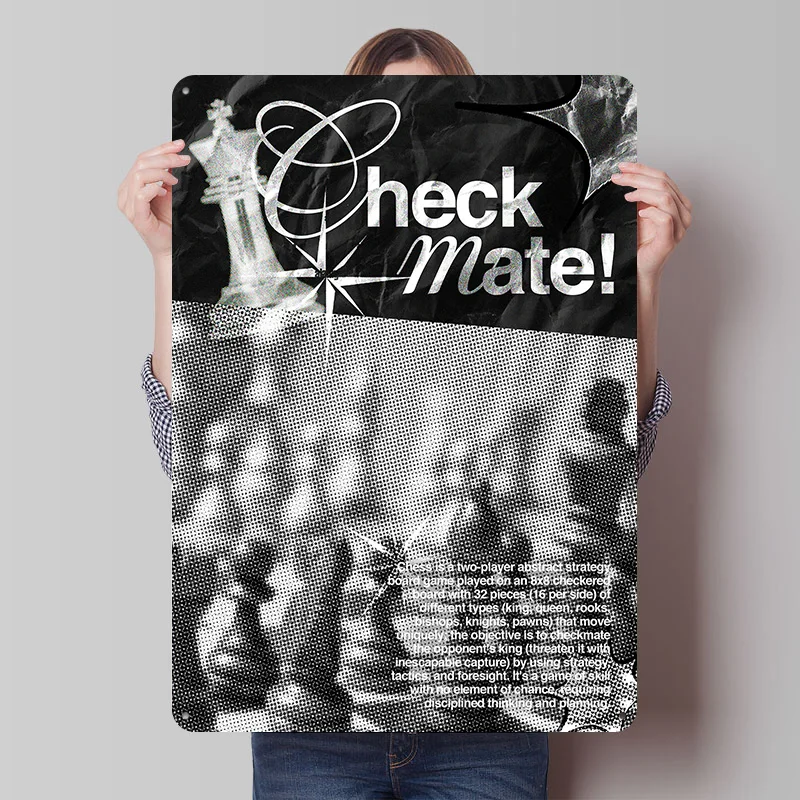 Check Mate Chess Printed Poster Customized Retro Wall Art Vintage Metal Tin Signs for Bedroom Decoration Room Accessories House