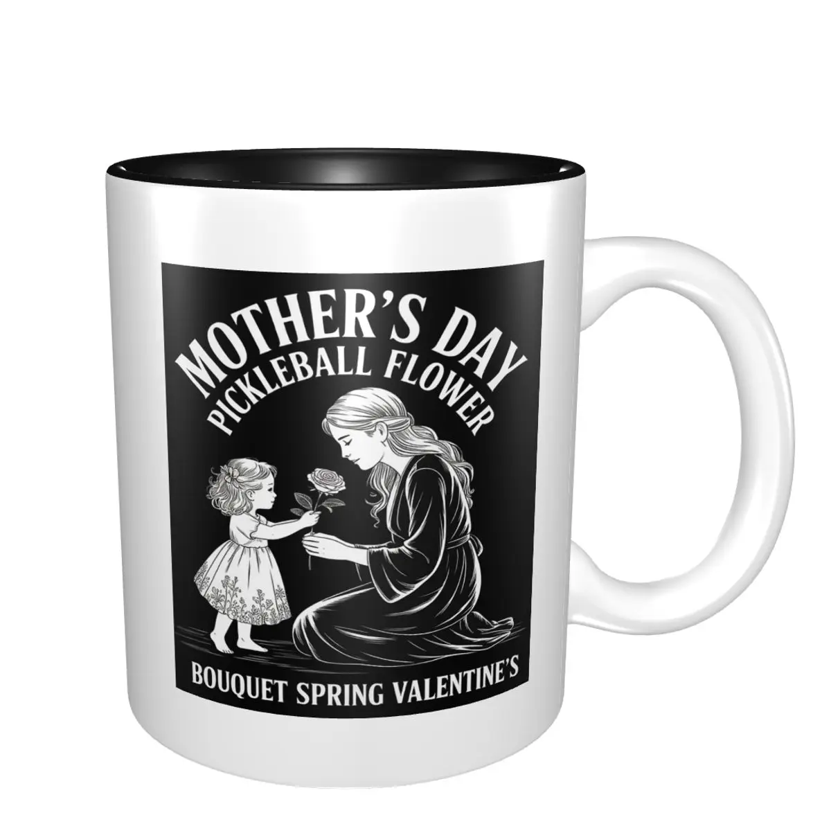 Mother's Day Pickleball Flower Bouquet Springv Mug Funny Ceramic Coffee Cups Tea Mugs Milk Cup Drinkware Gifts for Woman Man