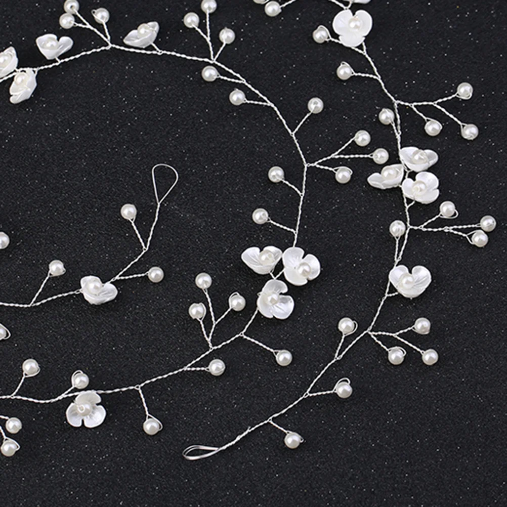 

100cm Shell Flower Pearl Wedding Headband Copper Wire Bridal Headdress Hair Band Silver Elegant Bridal Hair Accessories Party
