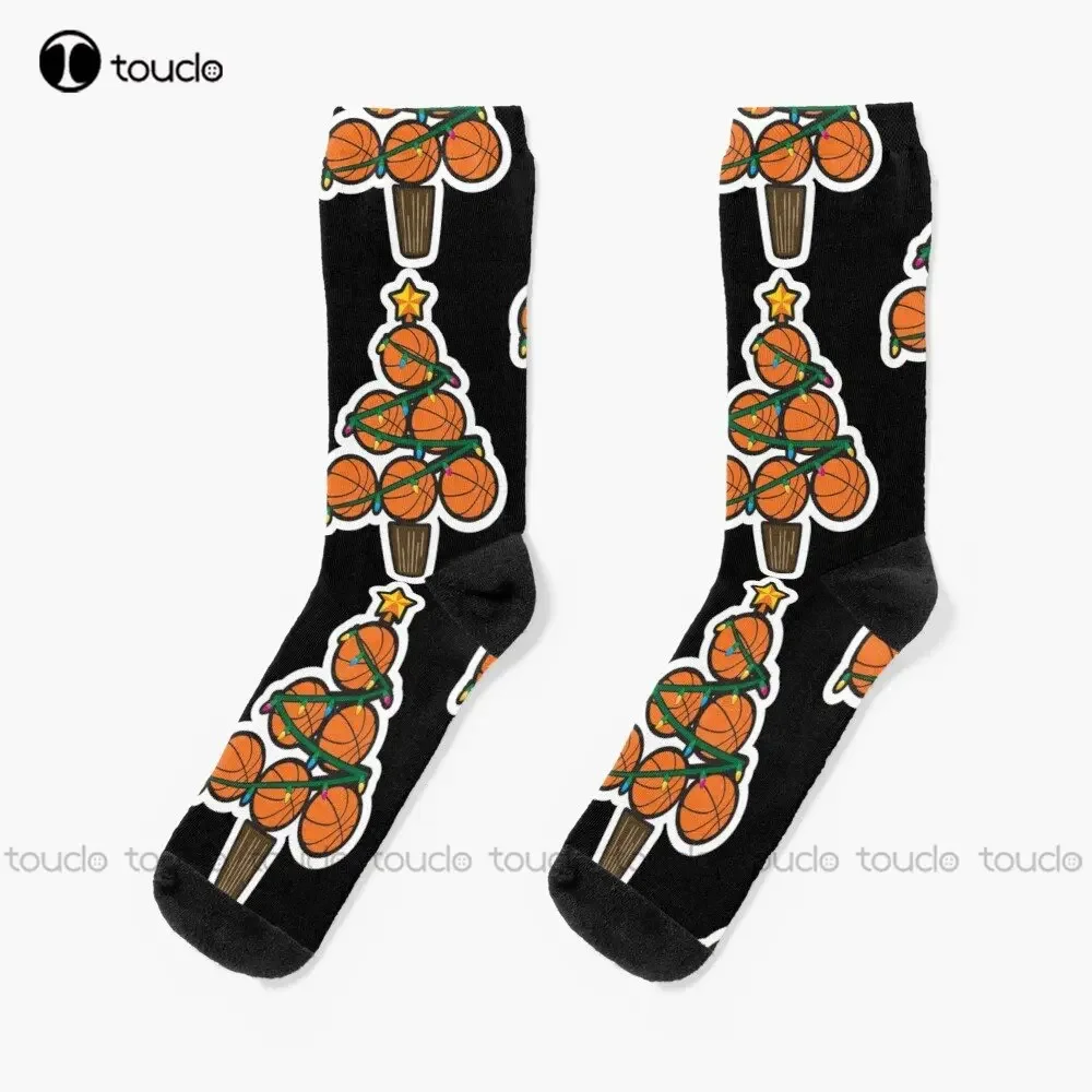 Christmas Xmas Basketball Tree Holiday Gift Idea Socks Fun Socks For Women Personalized Custom Unisex Adult Teen Youth Socks