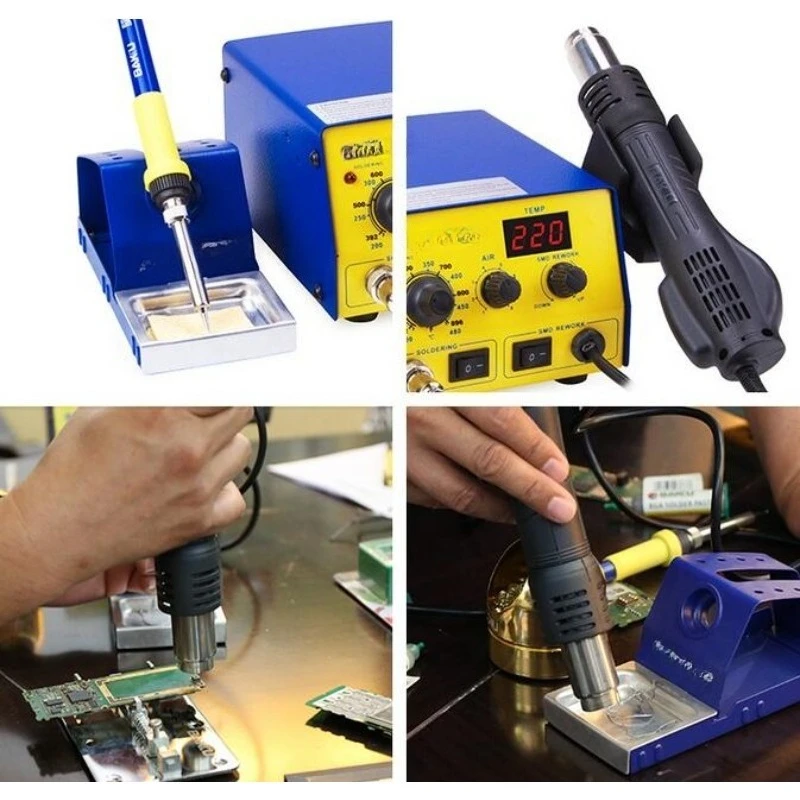 

Паяльная станция 2-в-1 с пневматическим пистолетом, цифровой контроль температуры для инструмента для ремонта печатных плат мобильного телефона