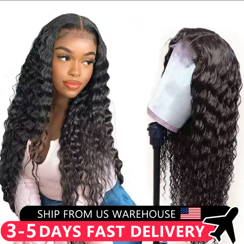 200 Density 13X6 Transparent Deep Water Wave Curly Human Hair Lace Frontal Wig 13X4 Lace Front Human Hair Wig For Women MYLOCKME