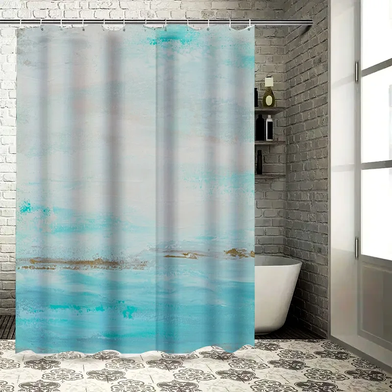 

Modern Blue Tones Shower Curtain with Gold Splashes for Bathroom Decor Waterproof Polyester Fabric Size 180cm x 245cm (Blue/Gold