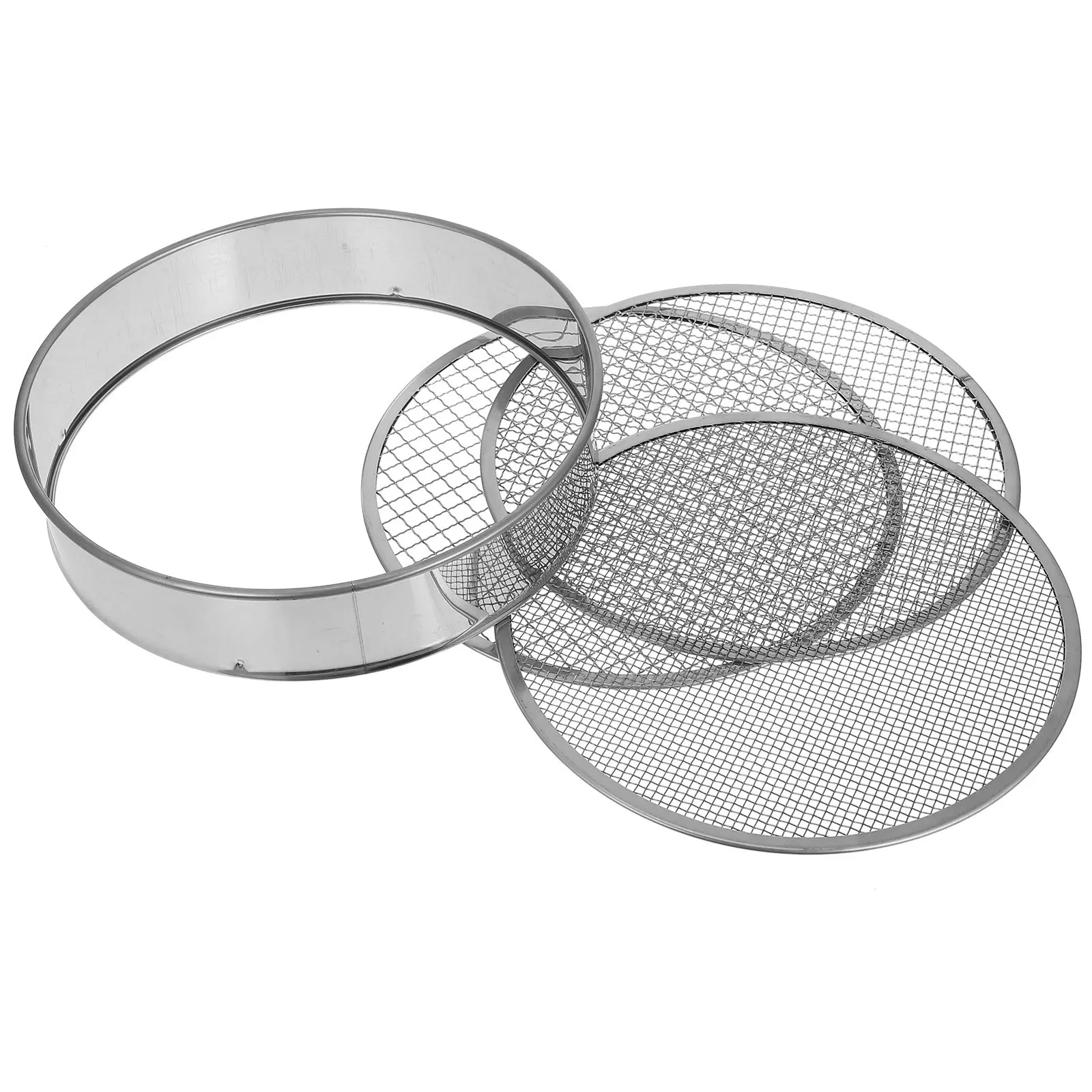 1Set Round Soil Sieve Set Stainless Steel Sifting Pan for Home Garden Compost Soil Preparation Sand Stone Removal Mini Balcony