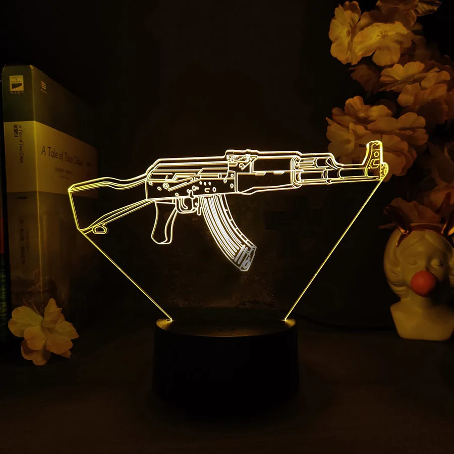 Luces LED RGB que cambian de Color para jugadores, CS lámpara de mesa, decoración de sala de juegos, regalo de cumpleaños genial para niños, modelo ak 47