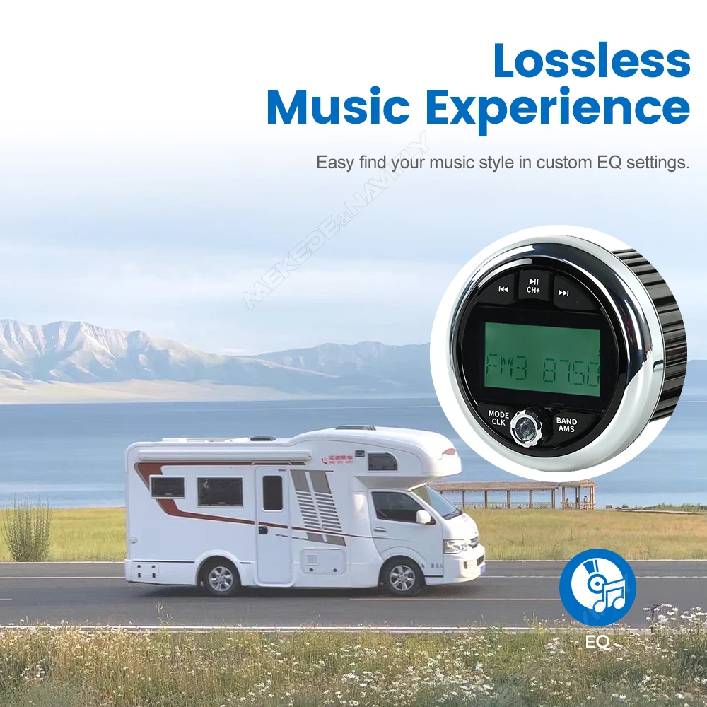 دائرة MP3 قارب راديو FM AM EQ البحرية ستيريو BT 5.0 ETR IP66 مقاوم للماء السيارات مسح مشغل الوسائط العالمي ل RV UTV ATV سبا RZR