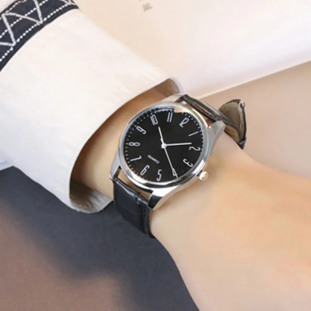 High End Business And Daily Life Fashionable Stainless Steel Minimalist Round Dial Leather Strap No Waterproof For Men