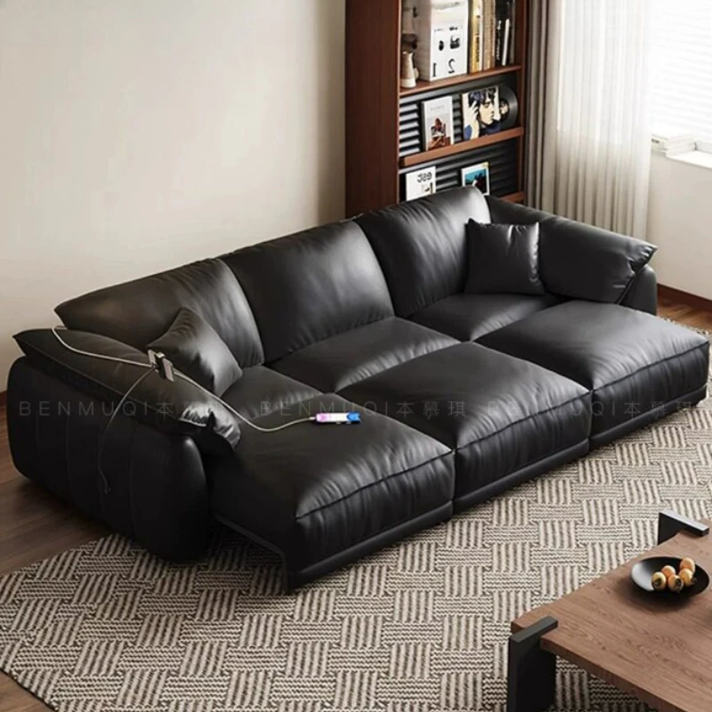 Leather Recliner Bed Couch Modern Creative Italian Sofa Large Minimalist Black Sofas Wohnzimmer Living Room Furniture Sets