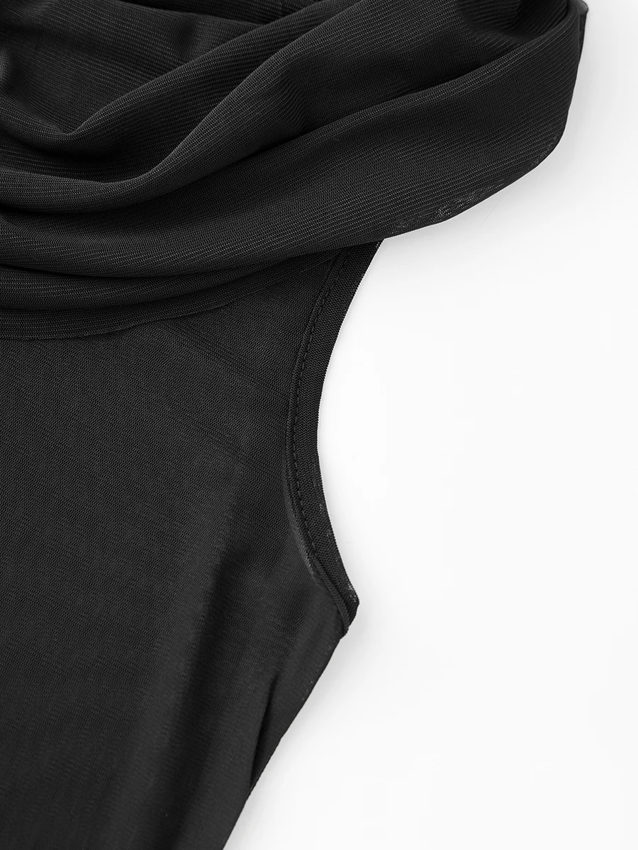 Женская ночная рубашка Babydoll, сорочка, длинное платье, однотонная сетчатая прозрачная ночная рубашка без рукавов с капюшоном, ночная рубашка