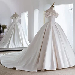 Neuankömmling Satin Ballkleid Brautkleid Reiß verschluss zurück klassische Vestidos de Novia von der Schulter Robe Mariage Brautkleider