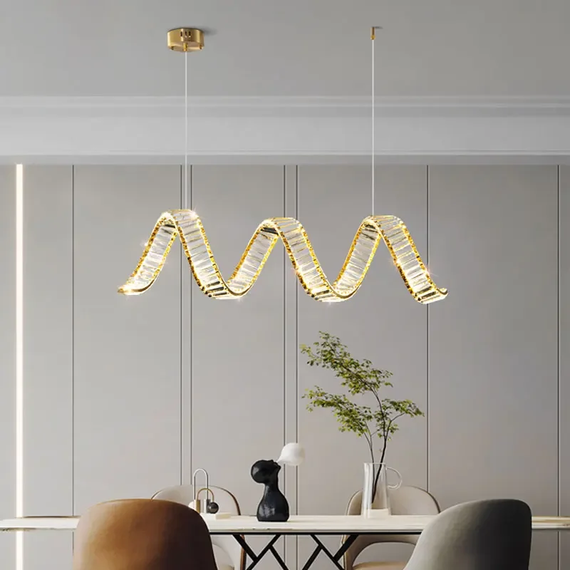 

Modern Crystal Led Gold Chandelier for Kitchen Dining Room Tables Desks Hanging Pendant Light Fixture Home Decor Indoor Lighting