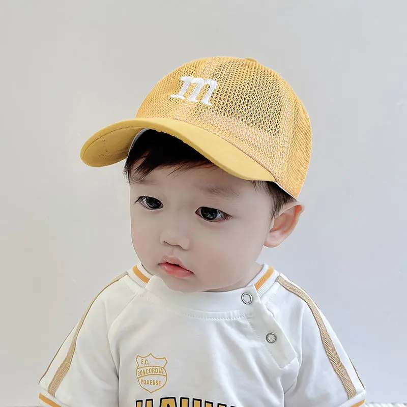 Korean Letter Baby Baseball Cap Summer Mesh Adjustable Hollow Peaked Cap for Boys Girls Cute Infant Toddler Kids Sun Hats Gorras