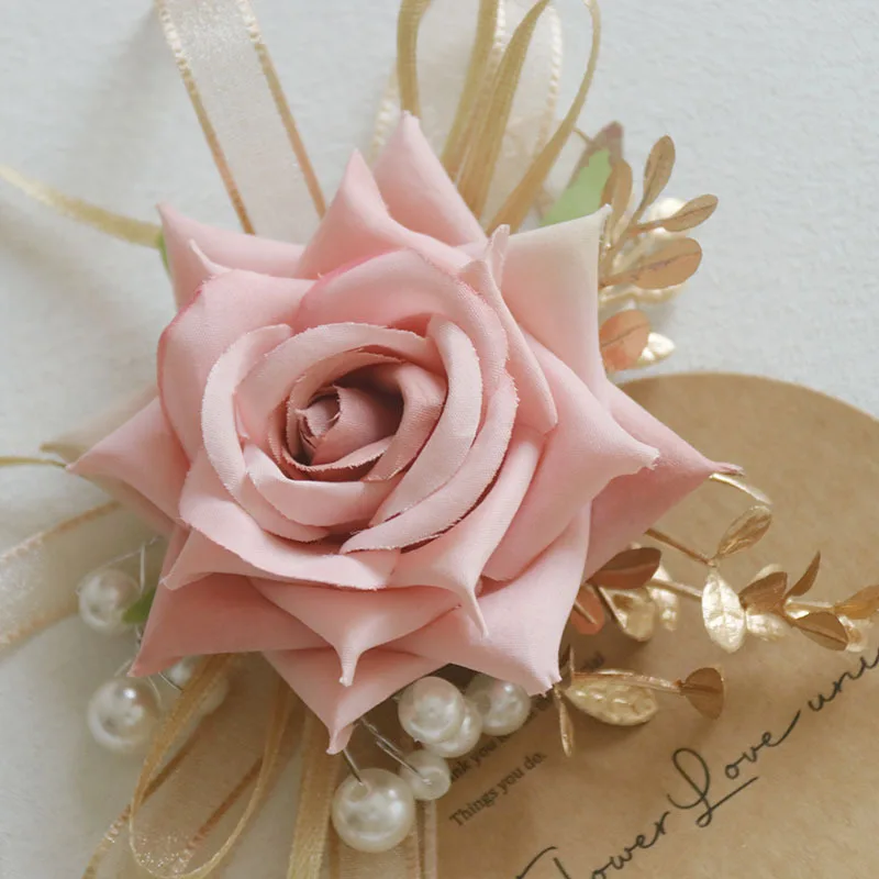 

Boutonniere And Wrist Corsage Wedding Flower Bouquet Western Style Artificial Rose Bride Groom Bridesmaid Man Dark Pink