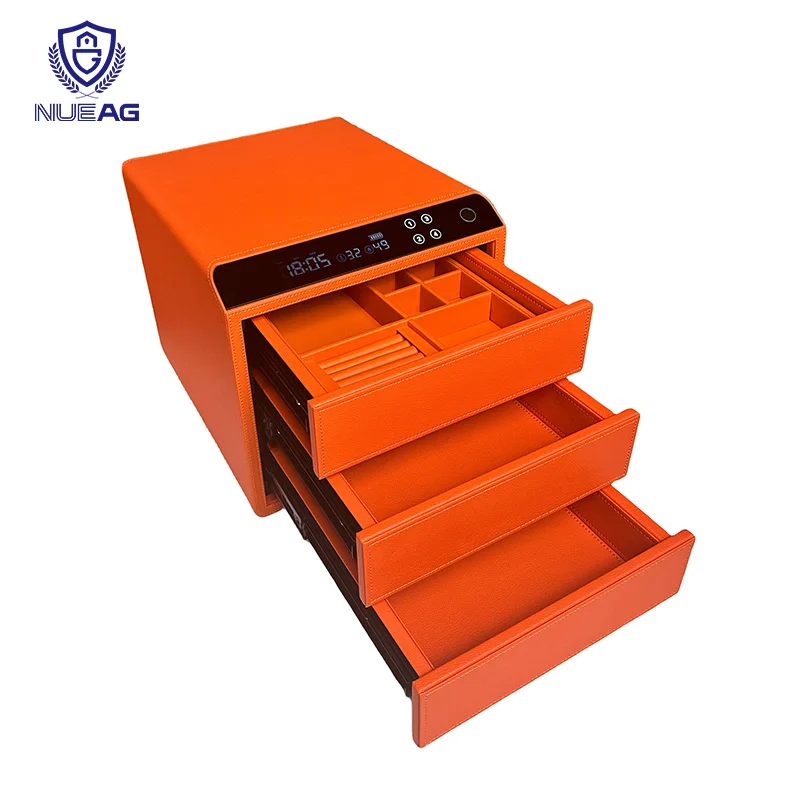 Custom Smart Unlocking Three Layers Divided Drawers Home Security Fingerprint Safe Box For Storage Jewellery