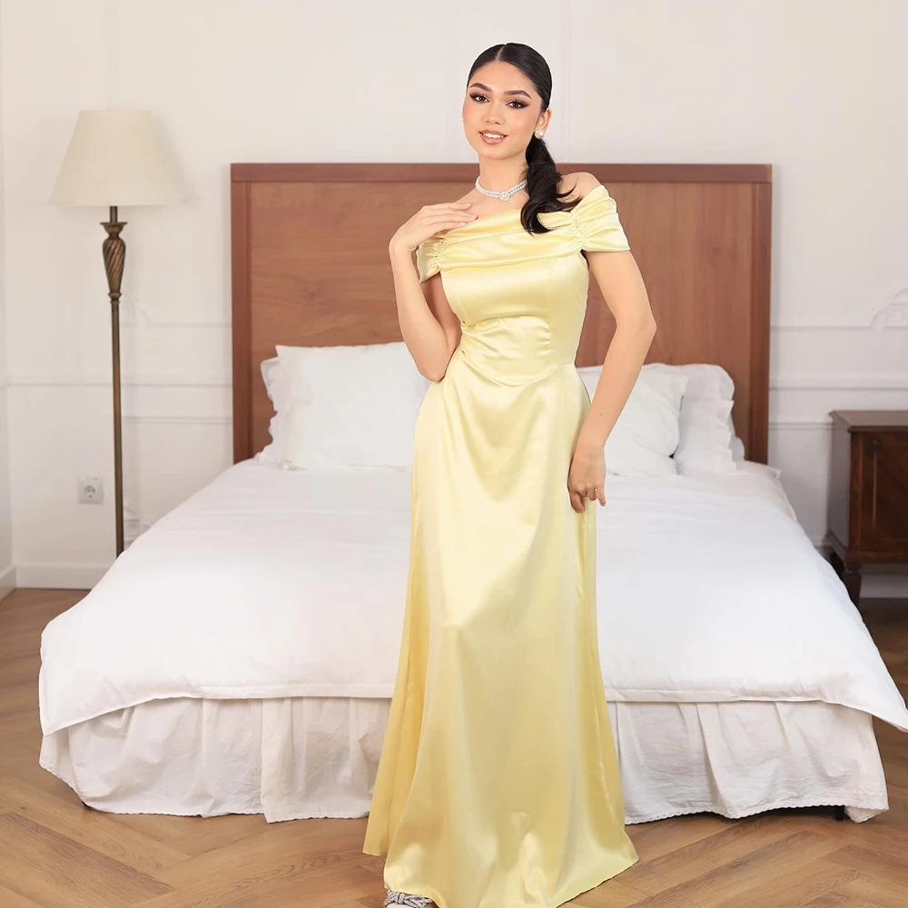 

Customized Simple Off the Shoulder Satin Evening Dress Sleeveless With Lace-up Mermaid Party Dress Floor Length Prom Gown