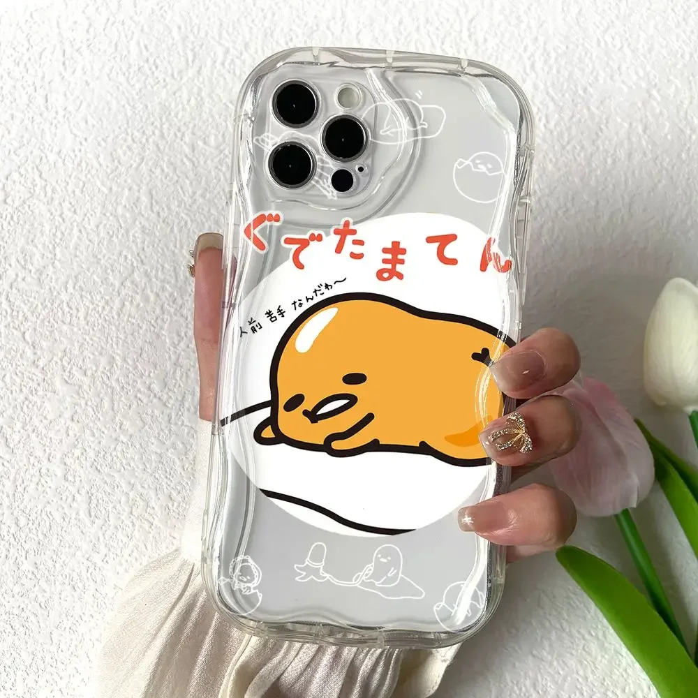 Lazy Egg Gudetama Phone Case for iPhone 16 15 14 Plus 13 12 Mini 11 Pro Max X Xs XR 7 8 3D Creamy Wave Soft Cover