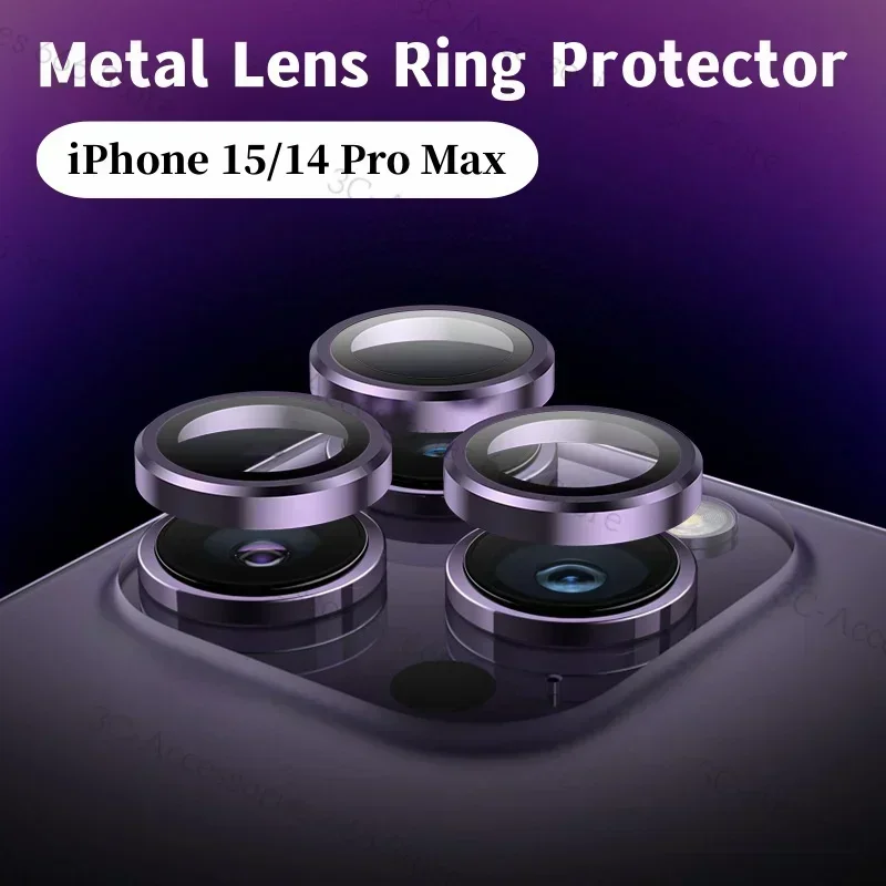 2-3Pcs Camera Lens Protector For IPhone 16 15 Pro Max Metal Ring Tempered Glass Film On IPhone 15 16 Plus Back Lens Cover Cap