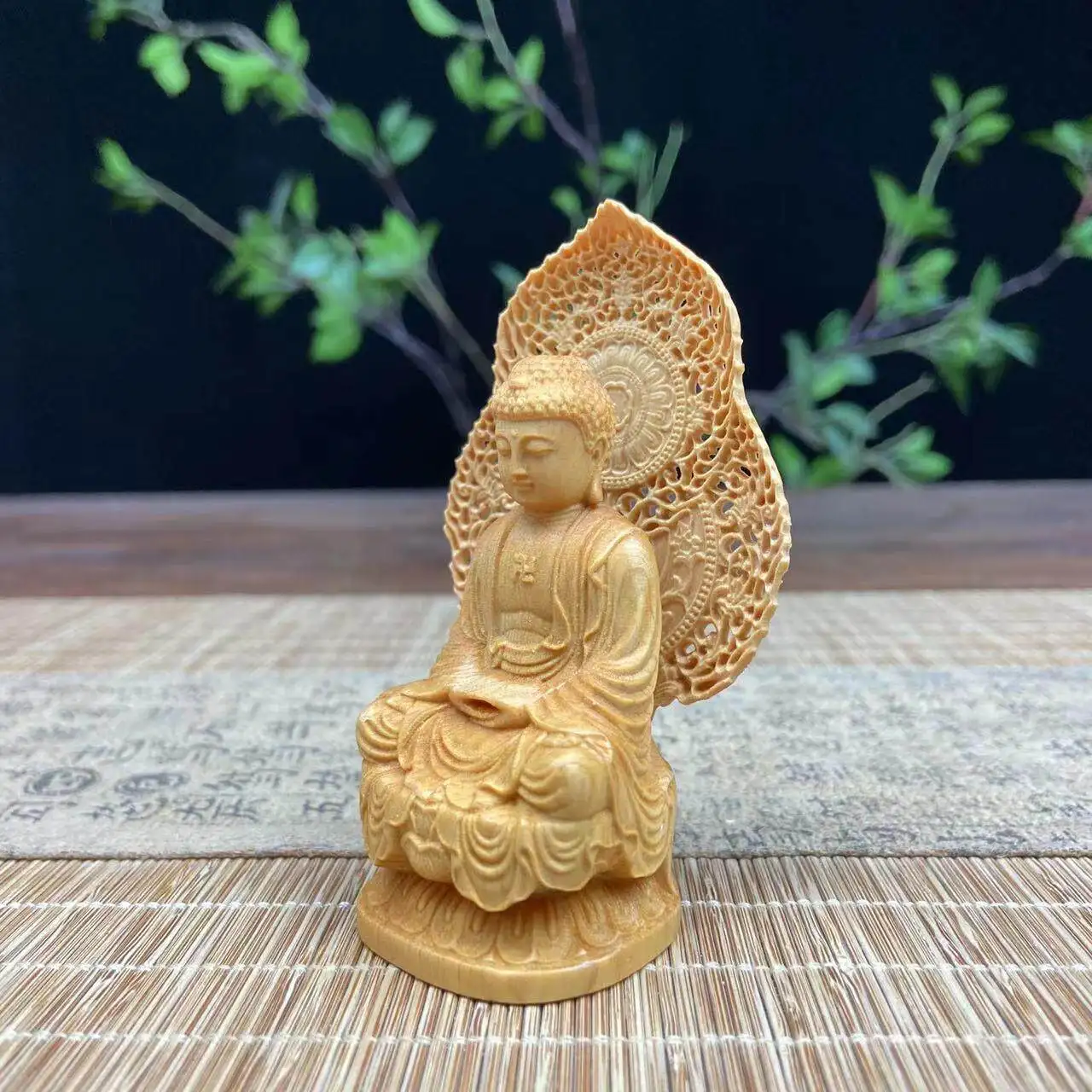 Cz thuja wood carving great sun tathagata buddha statue character ornaments carved sitting lotus buddha sakyamuni statue home