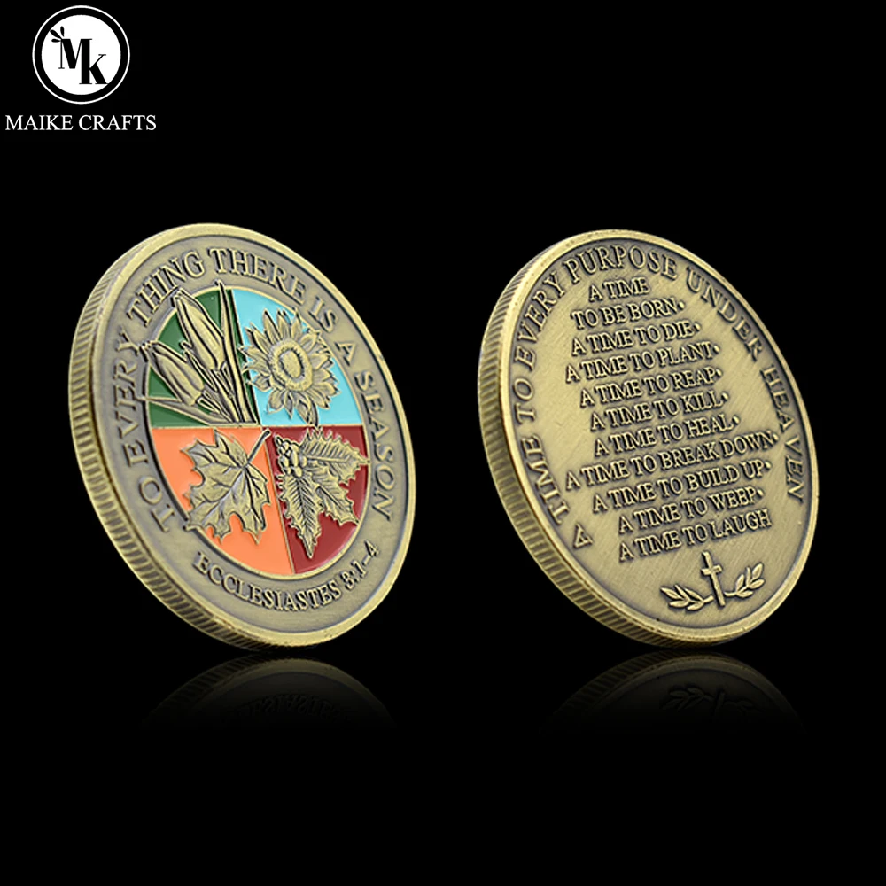 

Religion Commemorative Coin Metal Medal Four Seasons Ecclesiastes 3:1-4 Challenge Coin Holiday Gift