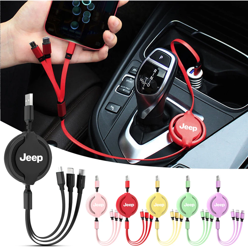Cable de carga rápida 3 en 1 para coche, accesorios de cargador de teléfono USB tipo C para JEEP Renegade GrandCherokee Wrangler Liberty Compass key