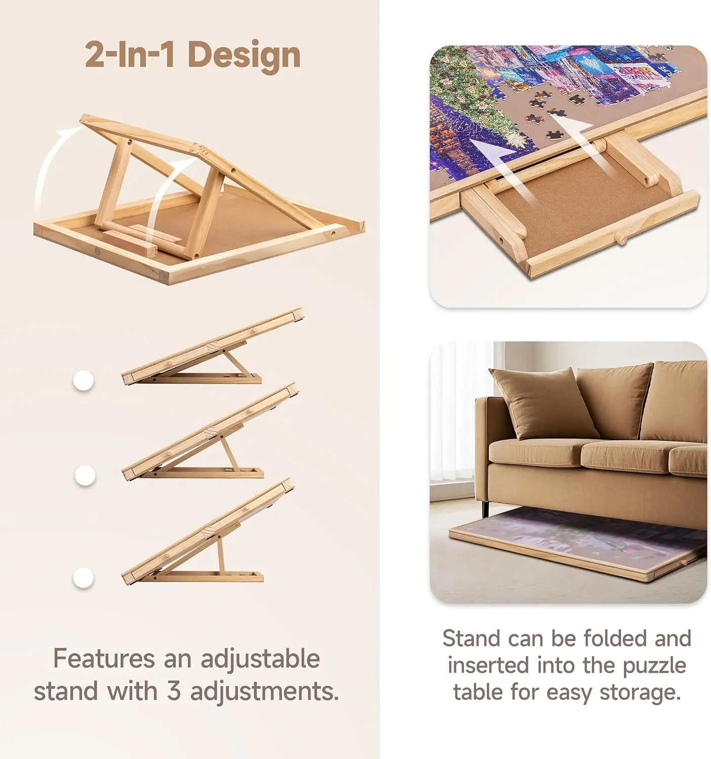 Jigsaw Puzzle Table with Integrated Stand & Removable Cover, 3 Tilting Angles