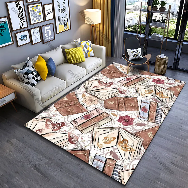 Books flowers butterflies decorative pattern carpet Yoga living room room decor children's crawling mat doormat area rug