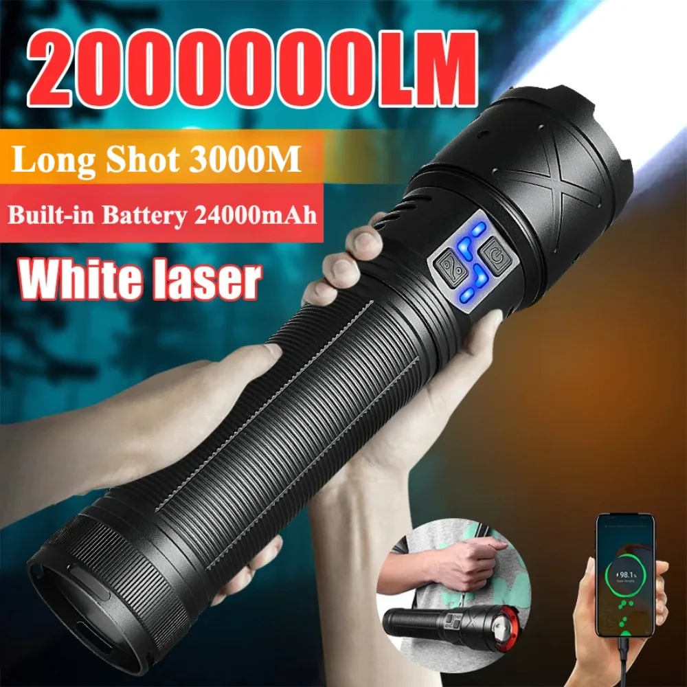 Telescopic Zoom Tactical LED Handlamp Super Bright Built in Battery Emergency Spotlight Flashlight for Outdoor Fishing Camping