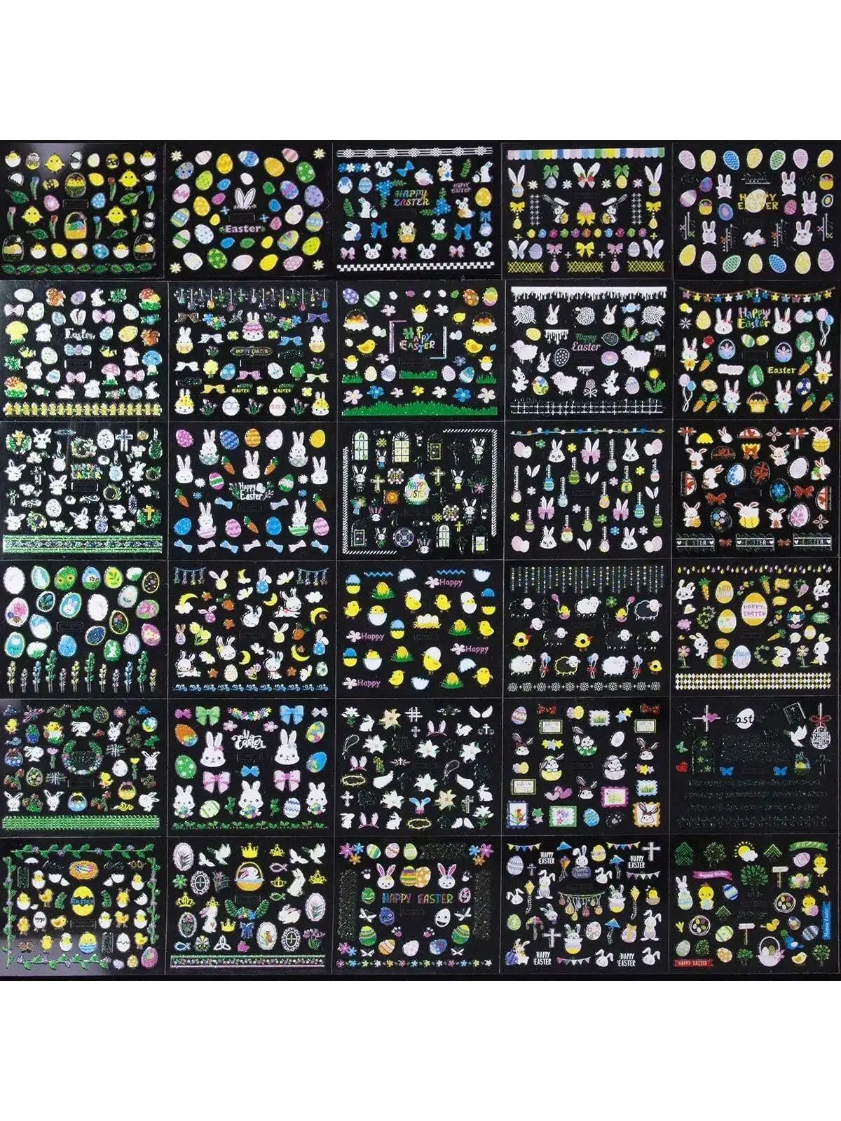 Mischen Sie 30 Blatt nach dem Zufallsprinzip Weihnachten Ostern 3D-Blumen-Nagelkunstaufkleber – selbstklebende Vinyl-Blumenaufkleber mit Glitzerakzenten,