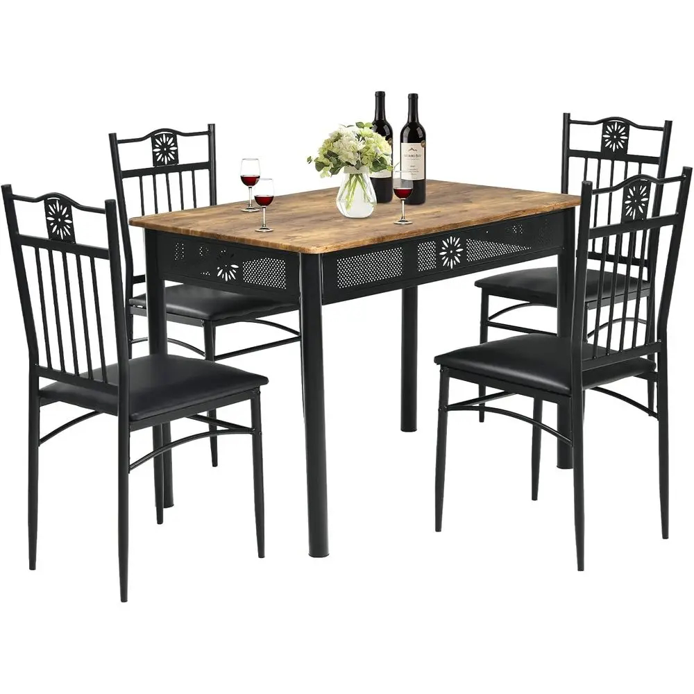 

5 Pieces Dining Table Set, Modern Kitchen Table Set for 4 Person, 42” Rectangular Table w/ 4 Upholstered Chairs, Bistro Table Se