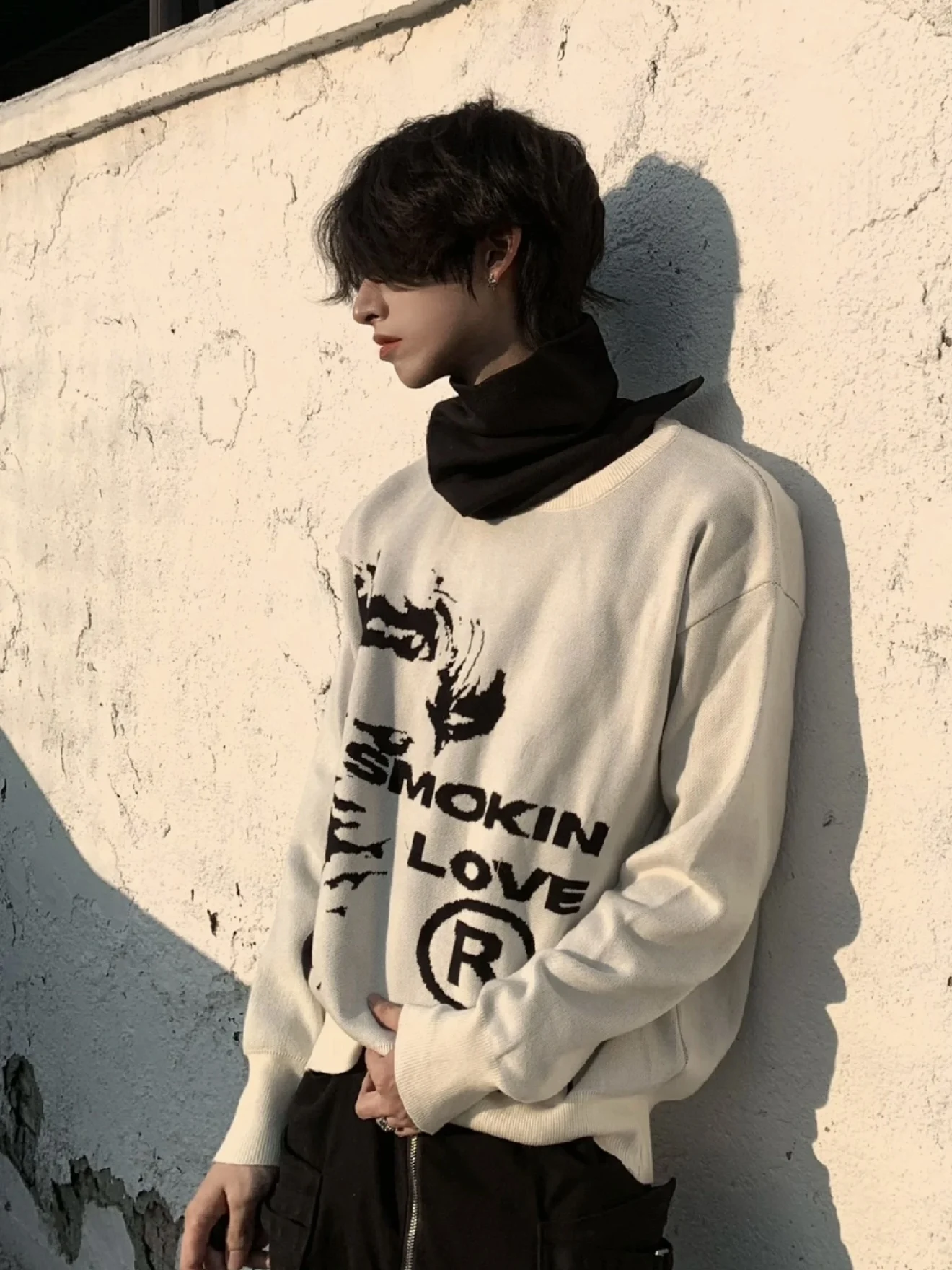 

American Streetwear round Ne Knitted Sweater Men's Winter Warm Casual All-Match Overhead Knitwear Text Design