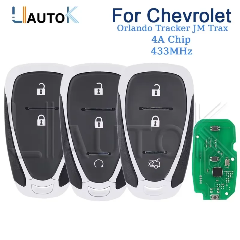 

LIAUTOK - Автомобильный смарт-ключ-брелок для Chevrolet Orlando JM Trax Tracker с функцией Keyless Go, 433 МГц, чип 4A, 2/3 кнопки, корпус смарт-ключа