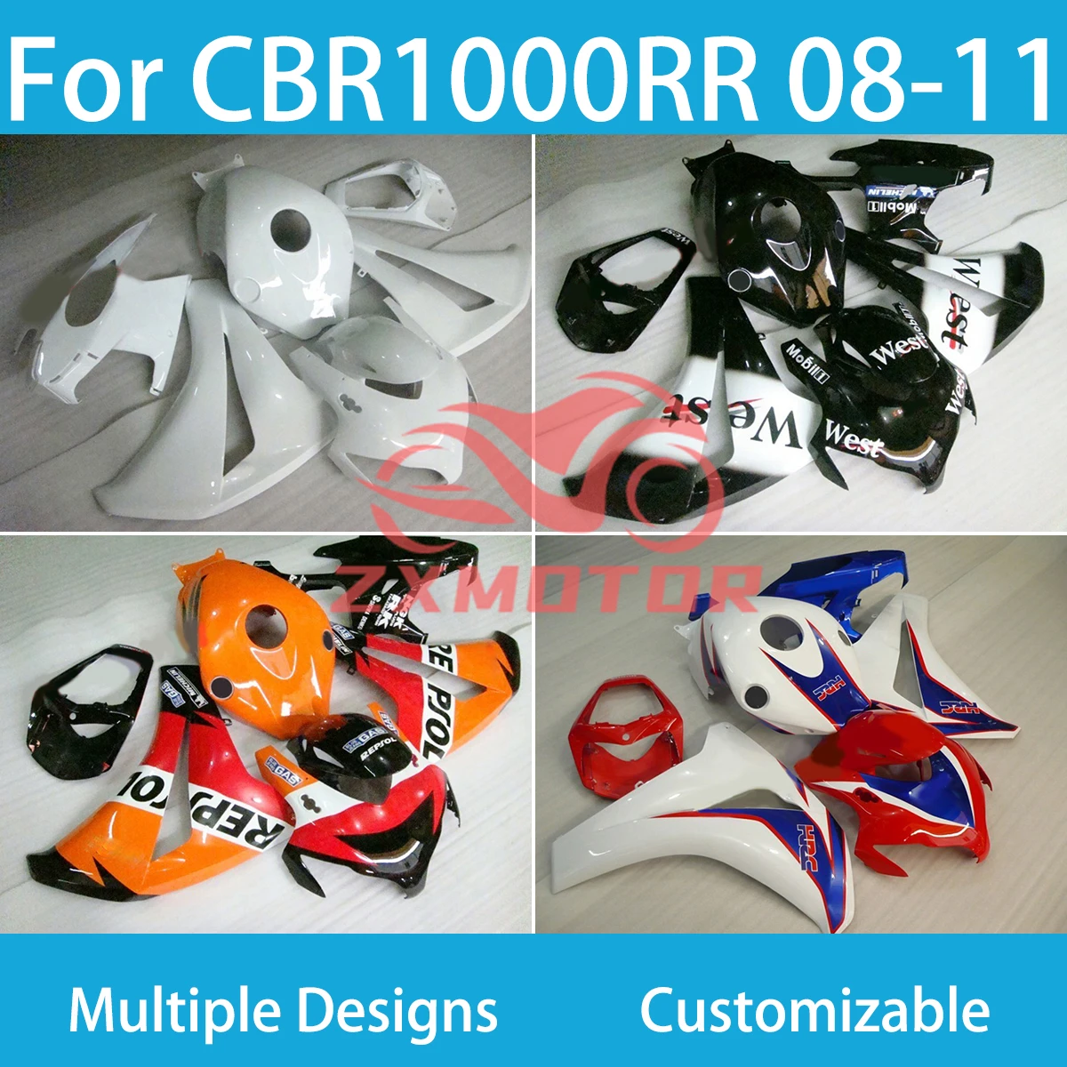 Aksesori motor Fairing untuk Honda CBR 1000RR 08 09 10 11 injeksi dibentuk perumahan Fairing Kit CBR 1000RR 2008-2011