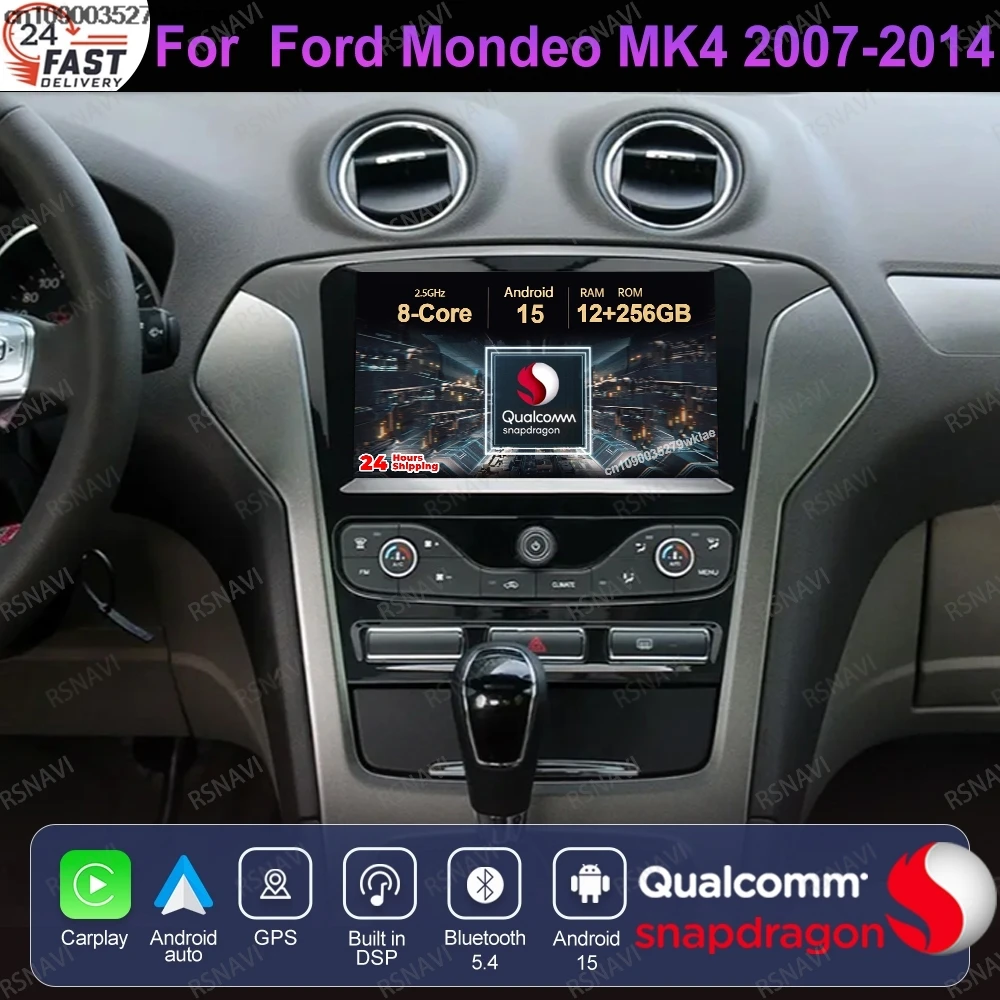 Android 15 For Ford Mondeo MK4 2007-2014 4G LTE Navigation Multimedia GPS BT 5G WIFI DVD Stereo QLED Autoradio Car Radio DSP