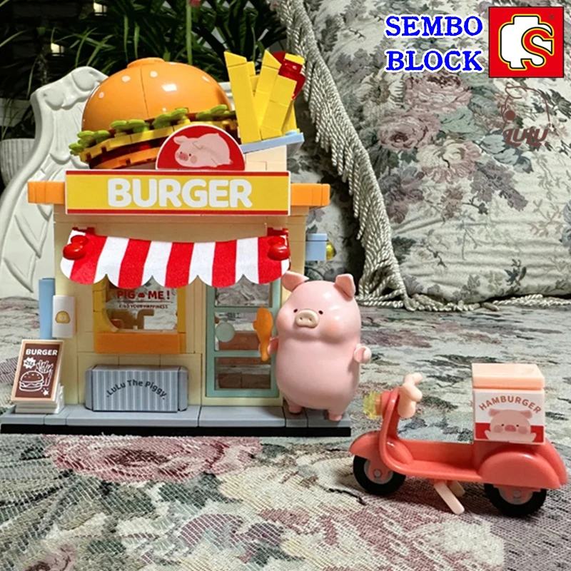 

SEMBO BLOCK Kawaii animation peripherals lulu pig model street view building figures assembly toys birthday gifts Christmas