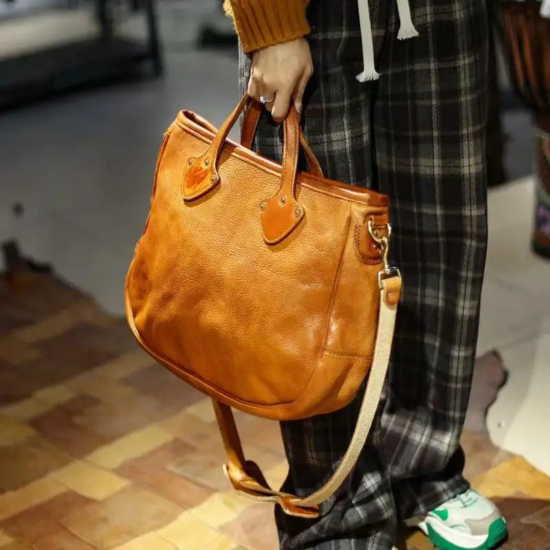 travel luxury first layer cowhide men's briefcase simple business handmade genuine leather handbag laptop postman bag