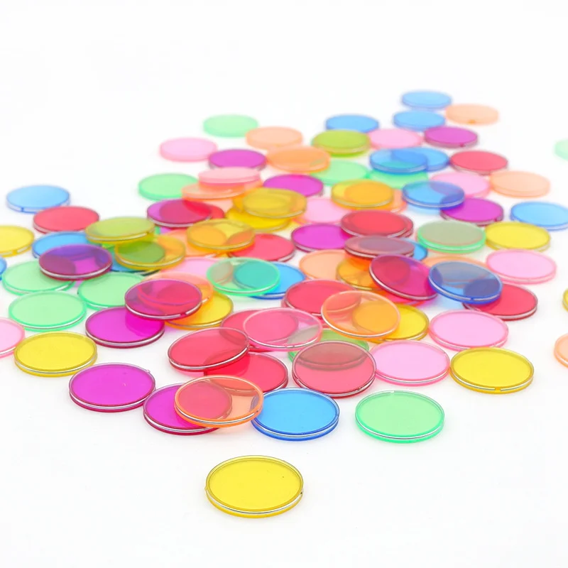 100 Plastic Colored Circular Discs With Metal Edges For Scientific Experiments Montessori Color Cognitive Math Learning Toys