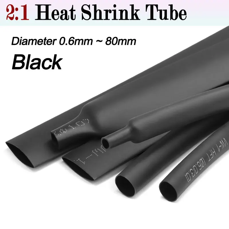 3/5M Black 2:1 Shrink Ratio Heat Shrink Tube Diameter 0.6mm ~ 80mm Insulated Cable Protecctor Connector Sleeving DIY Wrap Wire