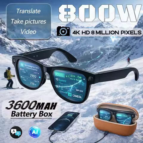 2026 New 800W HD Smart Glasses Photo Video 3600 Battery Box AI Voice Translation Color Changing Noise Reduction Smart Glasses