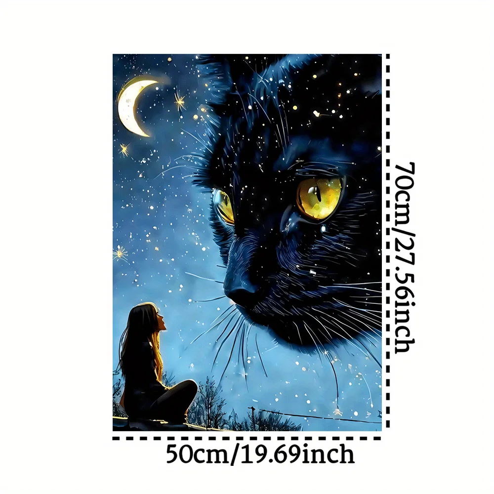 Puzzle di gatto nero e al chiaro di luna da 1000 pezzi - Puzzle su larga scala con mezzaluna, stelle e design di gatto nero, impegnativo