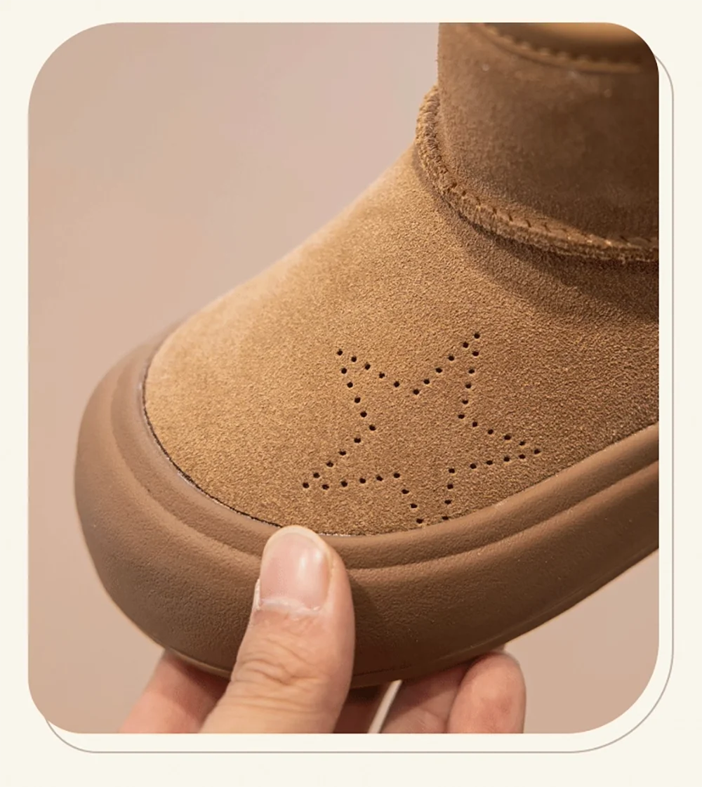 Stivali da neve invernali per bambini Stivali in peluche da ragazza vintage in pelle PU per ragazzo Scarpe in cotone per bambini con suola morbida impermeabili