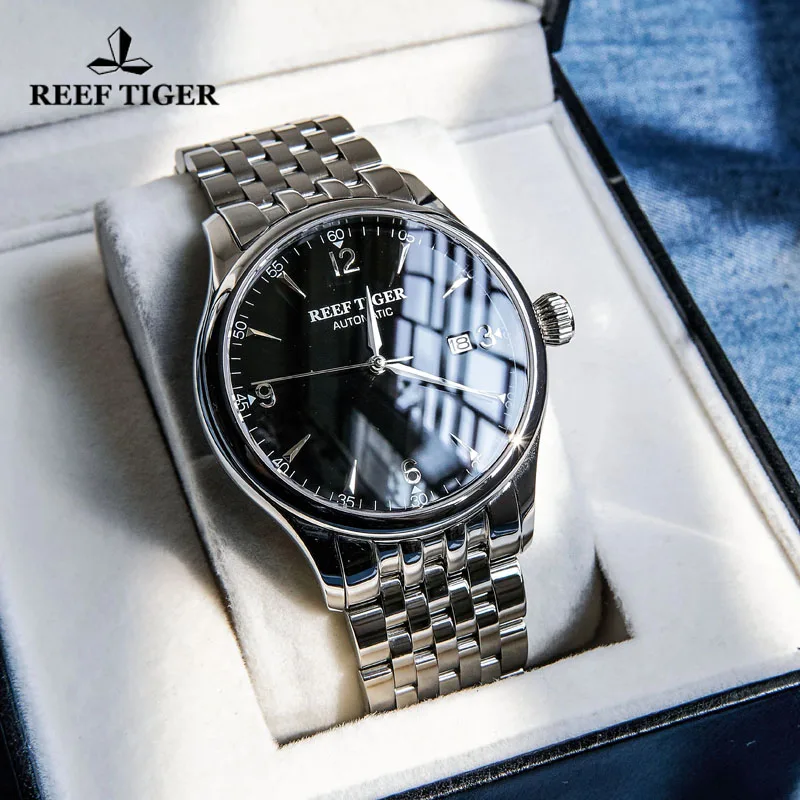 Reef Tiger Classic voor herenhorloge Automatisch Zwitsers mechanisch uurwerk Casual polshorloge met datum Saffierkristal Gratis verzending