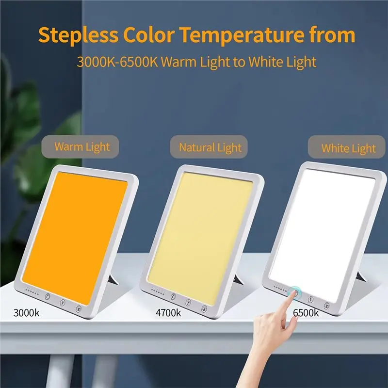 ABRW-Portable LED Daylight Lamp 10000 Lux With Memory Function 6 Timer Setting 5-Level Brightness 3 Color Temperature