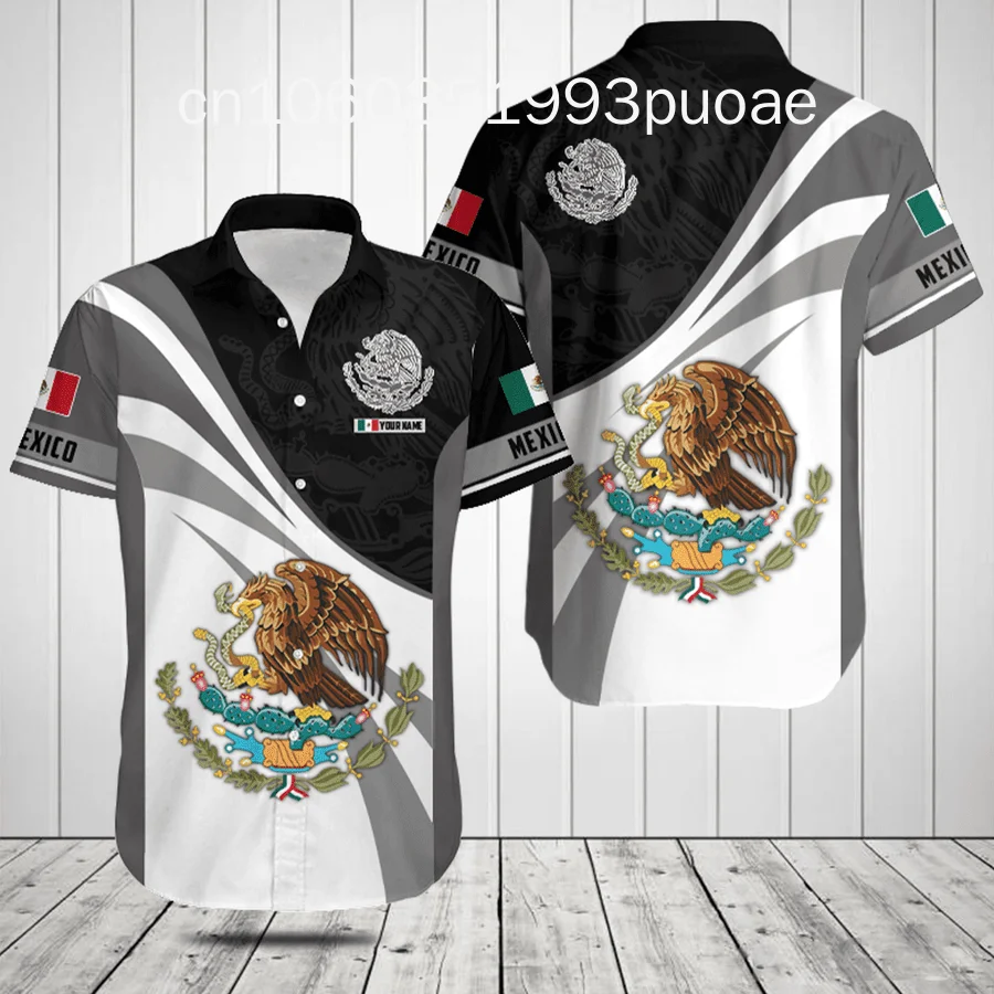 

Mexico Flag 3D Printed Shirts For Men Clothes Casual Mexican National Emblem Graphic Short Sleeve Hawaii Sports Lapel Blouse Top