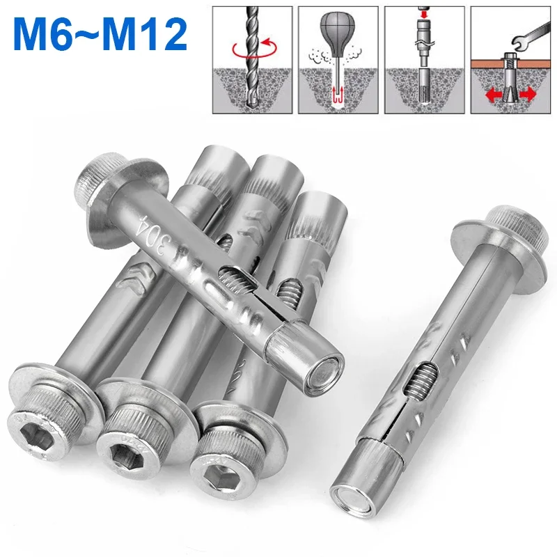 304 Stainless Steel Hexagon Hex Socket Head Built-in Expansion Screws Implosion Expansion Concrete Anchor Bolt M6 M8 M10 M12
