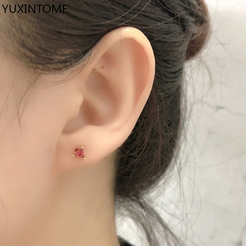 925 Sterling Silver Ear Needle Colorful Crystal Geometry Stud Earrings Triangle/Square Earrings For Women Party Fashion Jewelry