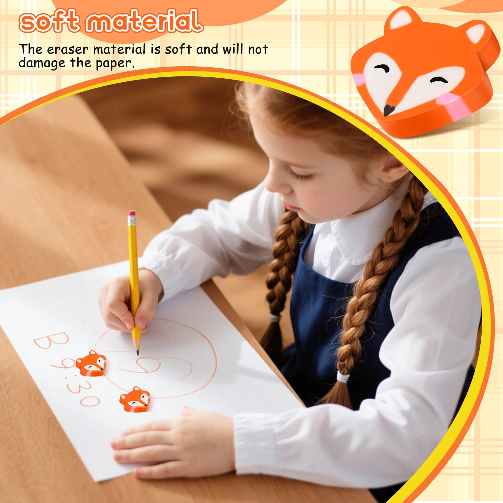 

50 Pcs Cute Fox Shaped Erasers for Cap Pencils Bulk Mini Animal Eraser Set Office School Supplies Gift Classroom Reward